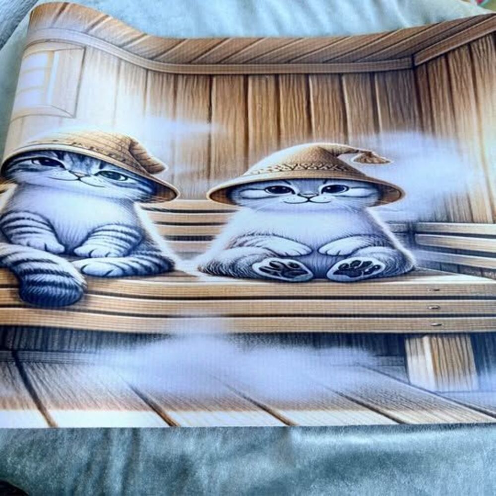 Funny Sauna Cat Desk Mat | Large Gaming Mouse Pad | Cat Lover Gift